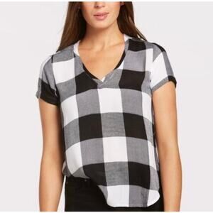 Cloth and Stone Anthropologie Plaid Tencel Top Black & White Plaid Shirt XS